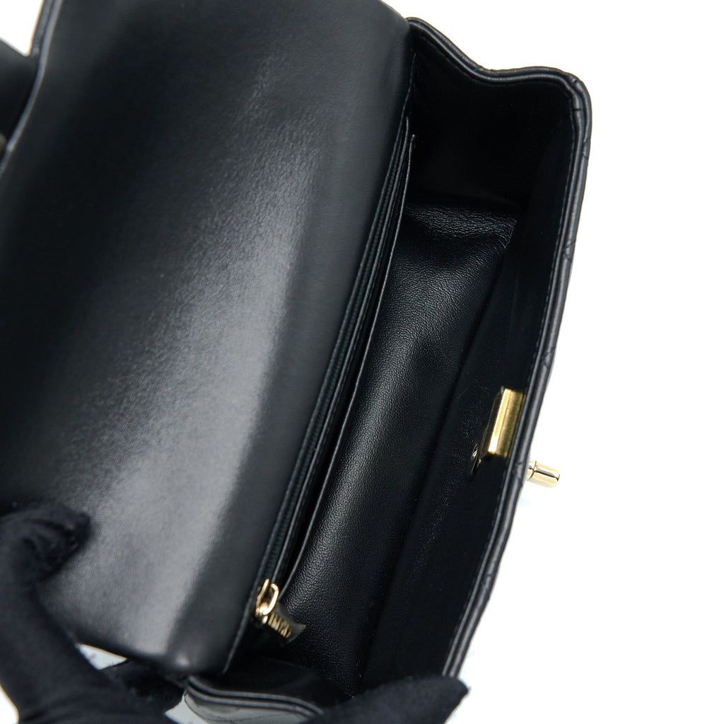 Chanel 22A Top Handle Mini Rectangular Flap Bag Lambskin Black