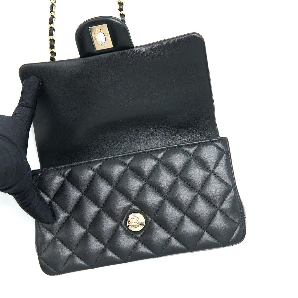Chanel 22A Top Handle Mini Rectangular Flap Bag Lambskin Black