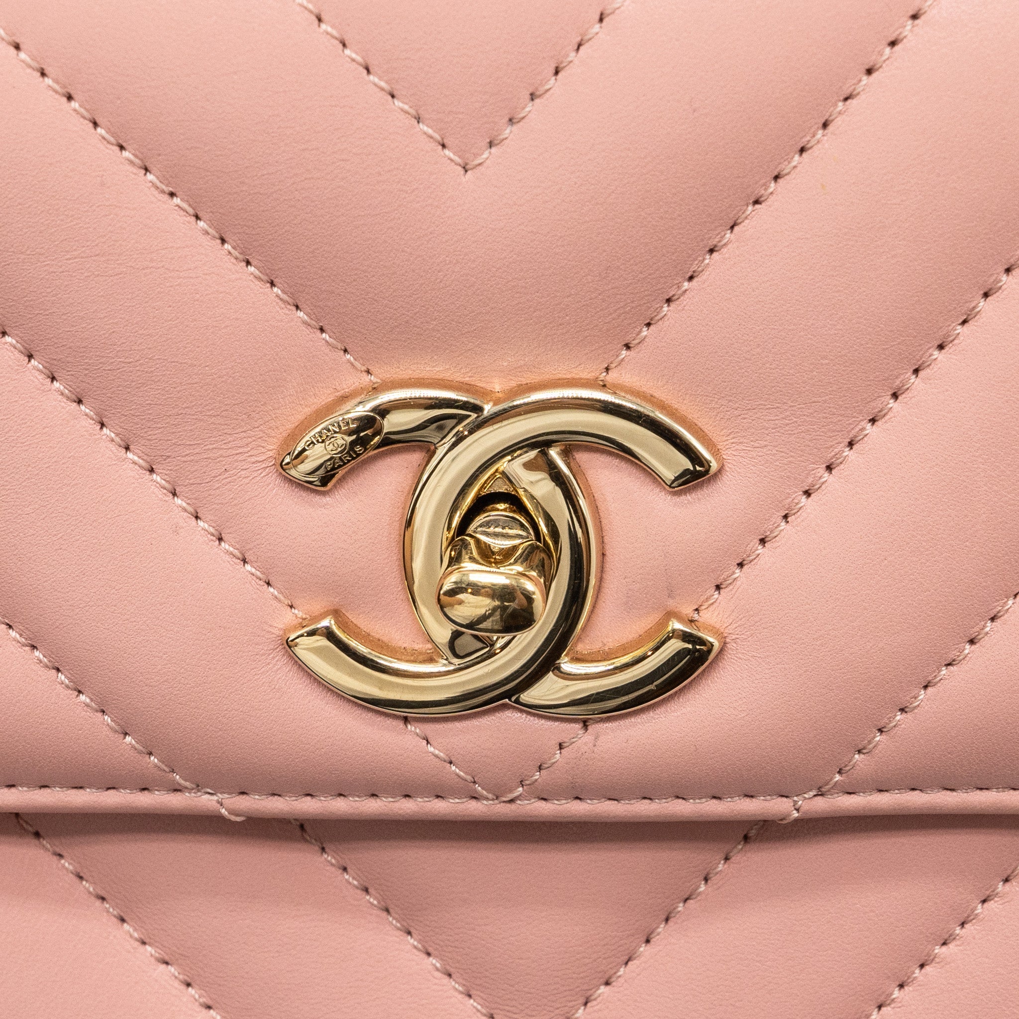 Chanel Chevron Trendy CC Top Handle Flap Bag Lambskin Light Pink L
