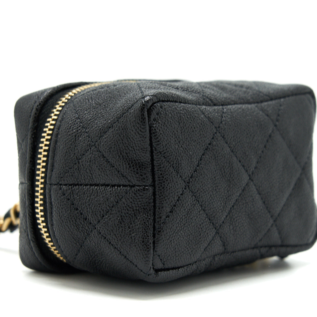 Chanel top handle mini zipper soft Vanity with chain Caviar black