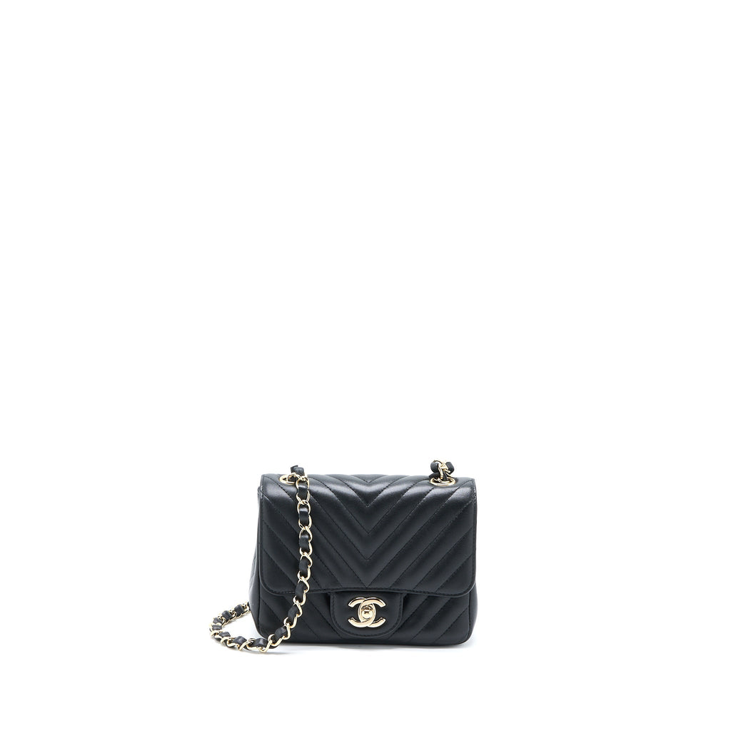 Chanel Mini Square Flap Bag Chevron Lambskin Black L
