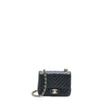 Chanel Mini Square Flap Bag Chevron Lambskin Black L