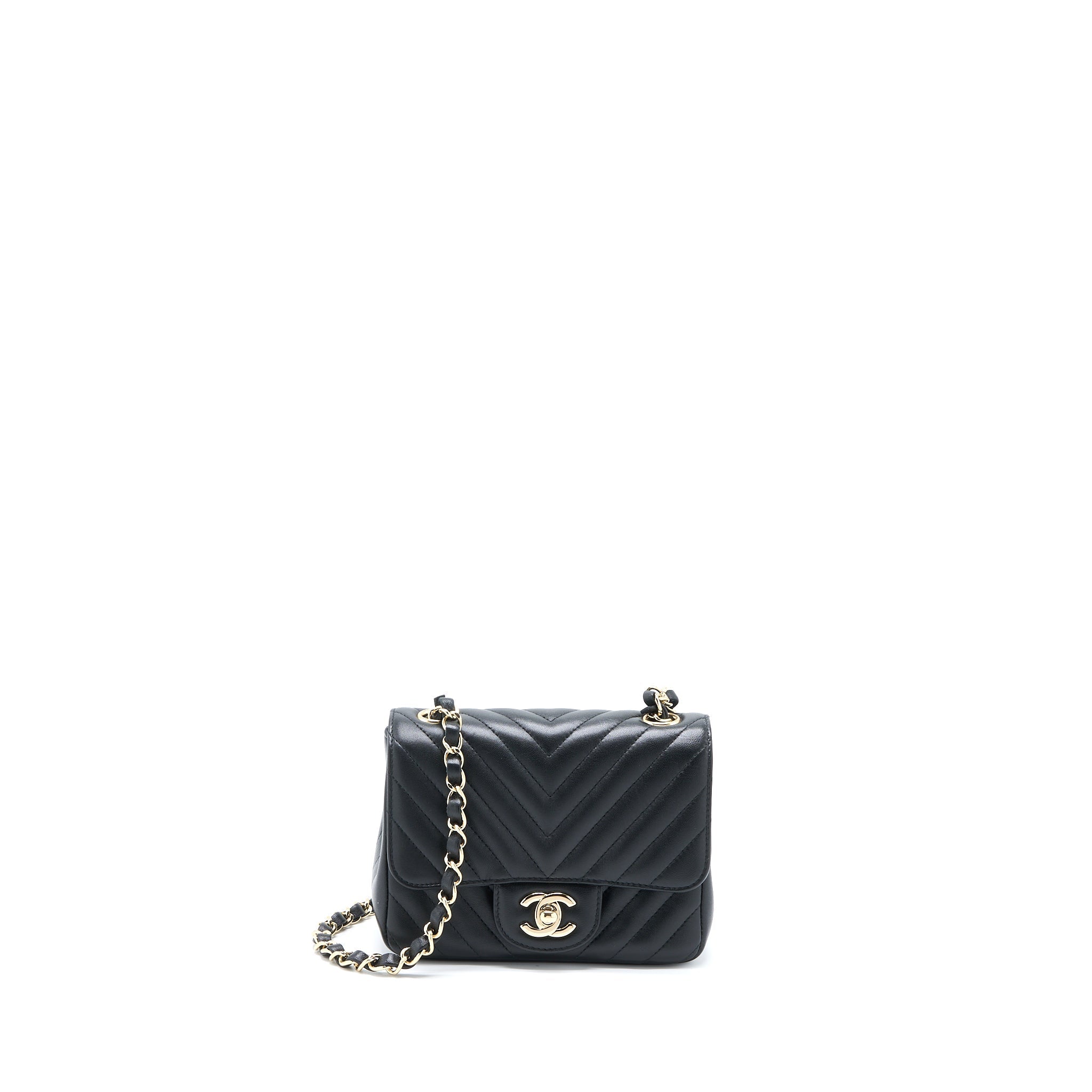 Chanel Mini Square Flap Bag Chevron Lambskin Black L