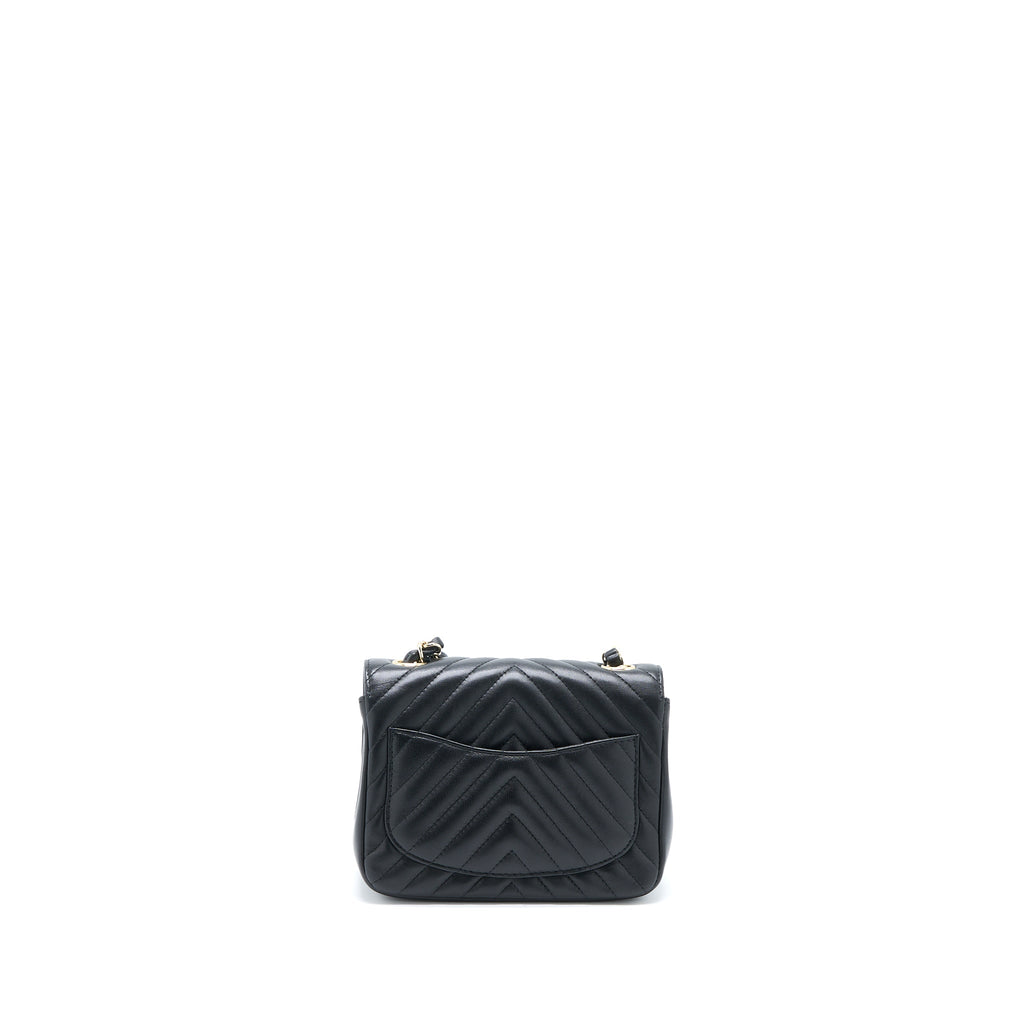 Chanel Mini Square Flap Bag Chevron Lambskin Black L
