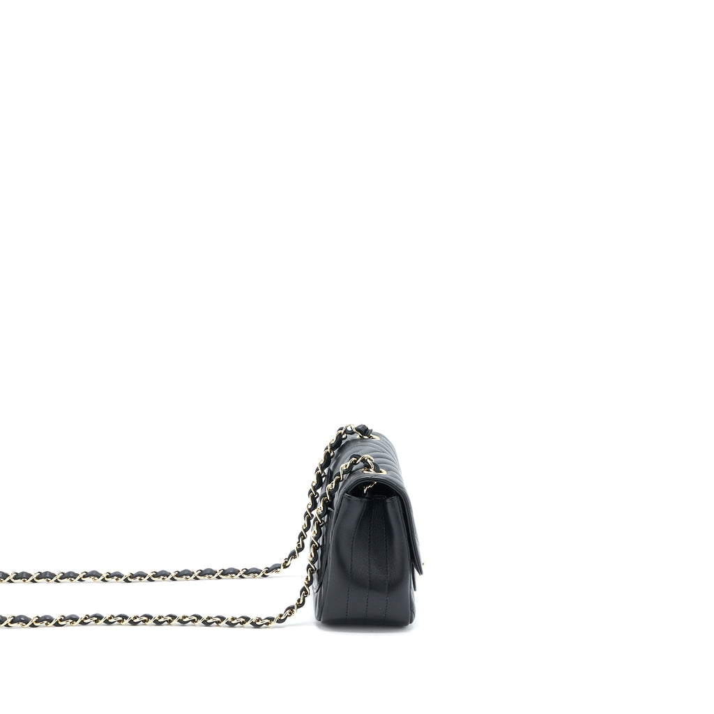 Chanel Mini Square Flap Bag Chevron Lambskin Black L