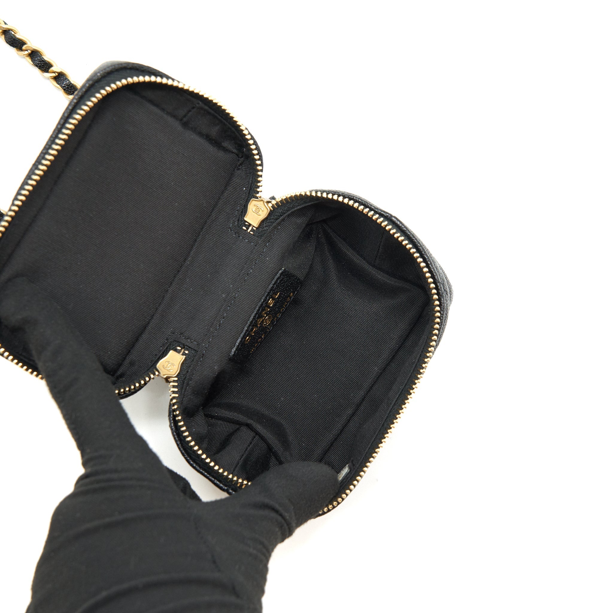 Chanel top handle mini zipper soft Vanity with chain Caviar black