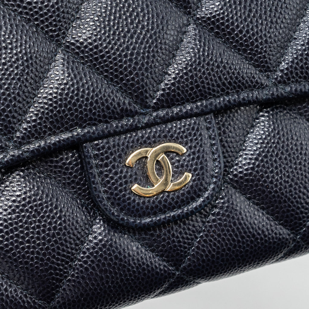 Chanel Classic Long Flap Wallet Caviar Navy L
