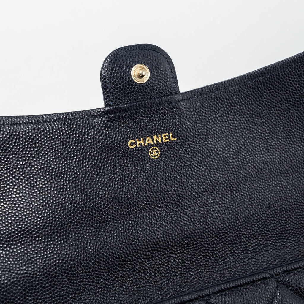 Chanel Classic Long Flap Wallet Caviar Navy L