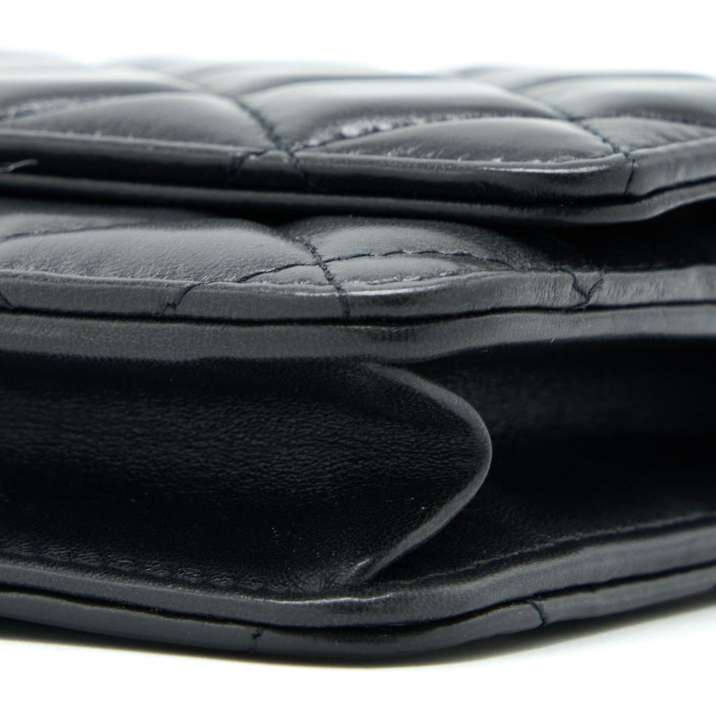 Chanel 22K Gold Pillar Wallet On Chain Lambskin Black Brushed (Microchip)