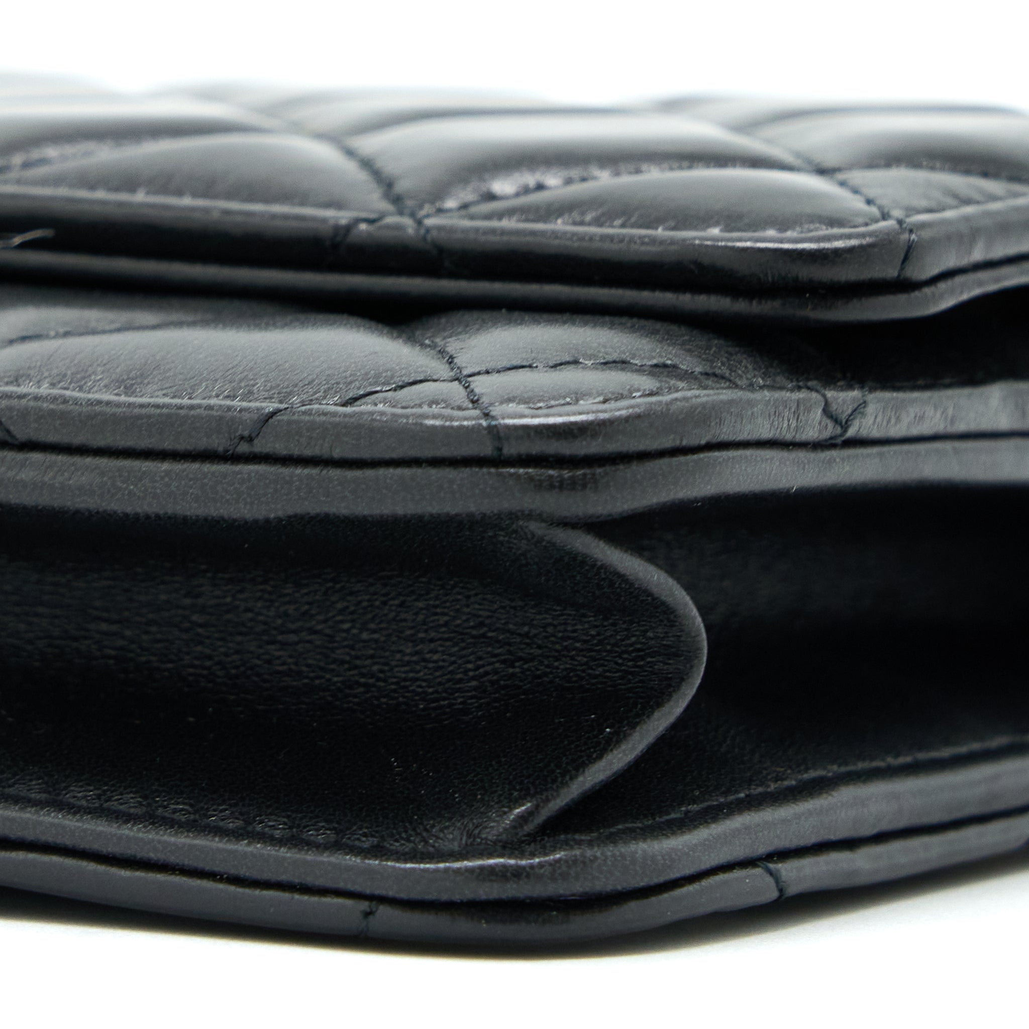 Chanel 22K Gold Pillar Wallet On Chain Lambskin Black Brushed (Microchip)