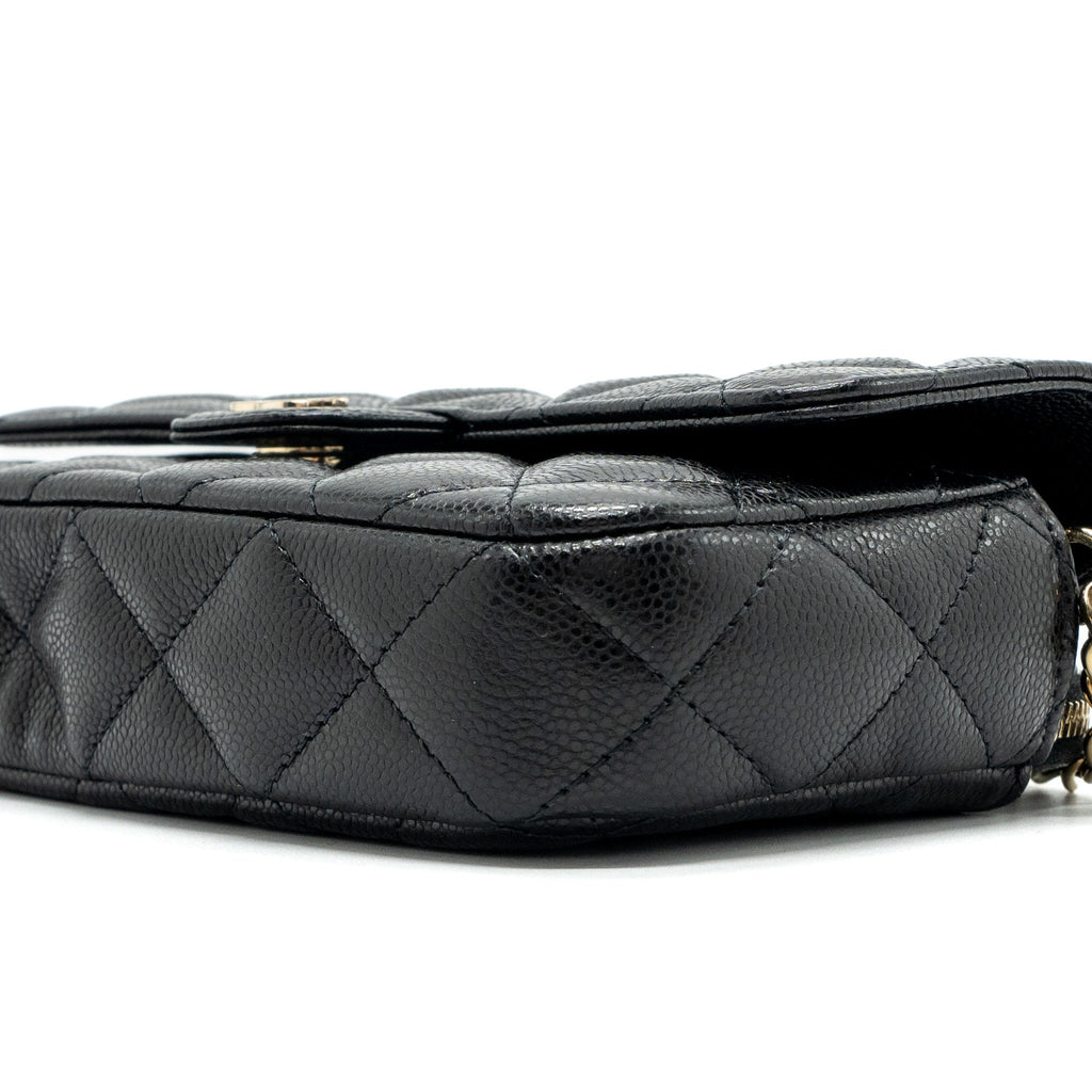 Chanel Double Pocket Wallet On Chain Caviar Black L(Microchip)