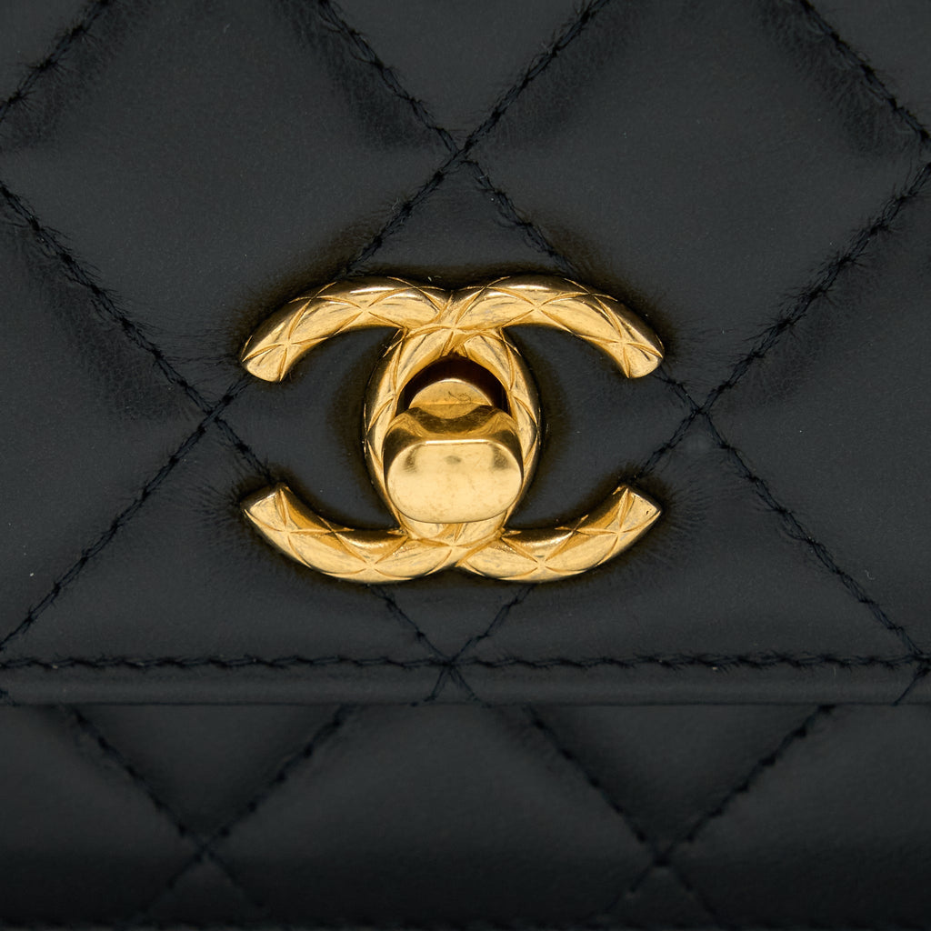 Chanel 22K Gold Pillar Wallet On Chain Lambskin Black Brushed (Microchip)