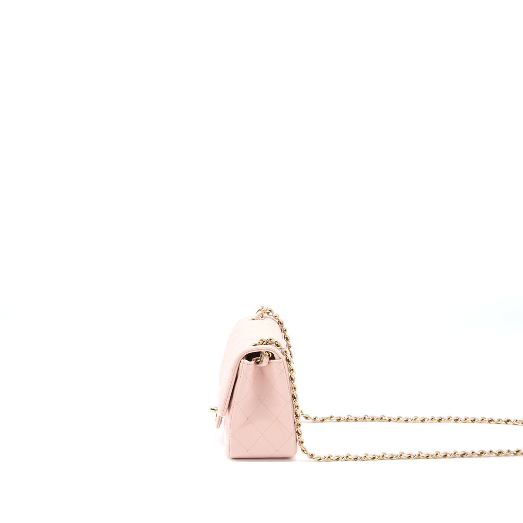 Chanel Mini Square Flap bag Lambskin Light Pink L (Microchip)