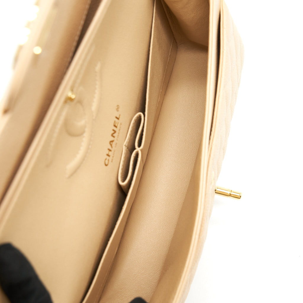 Chanel Medium Classic Double Flap Bag Caviar Beige L