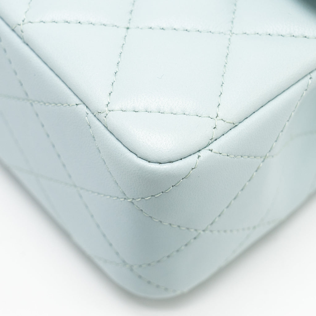 Chanel Top Handle Mini Rectangular Flap Bag Lambskin Light Blue L (microchip)