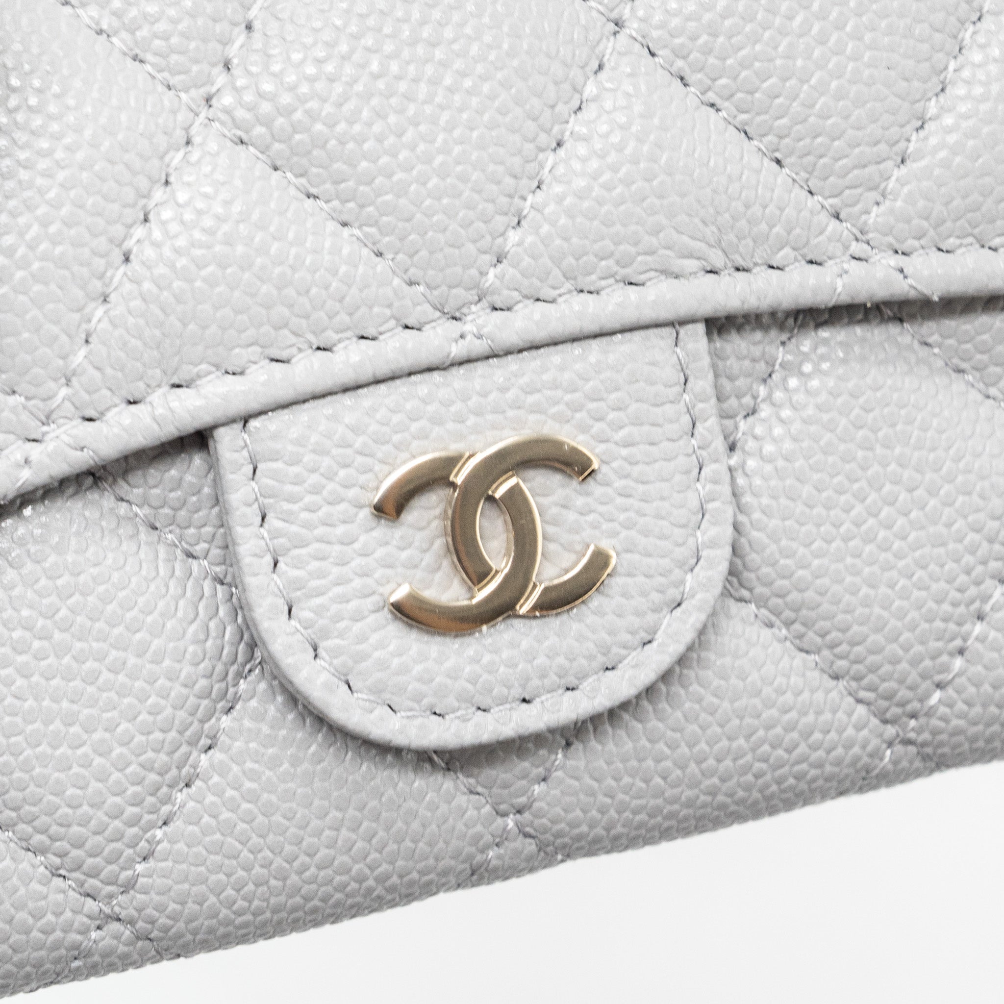 Chanel Classic Flap Card Holder Caviar Light Grey L