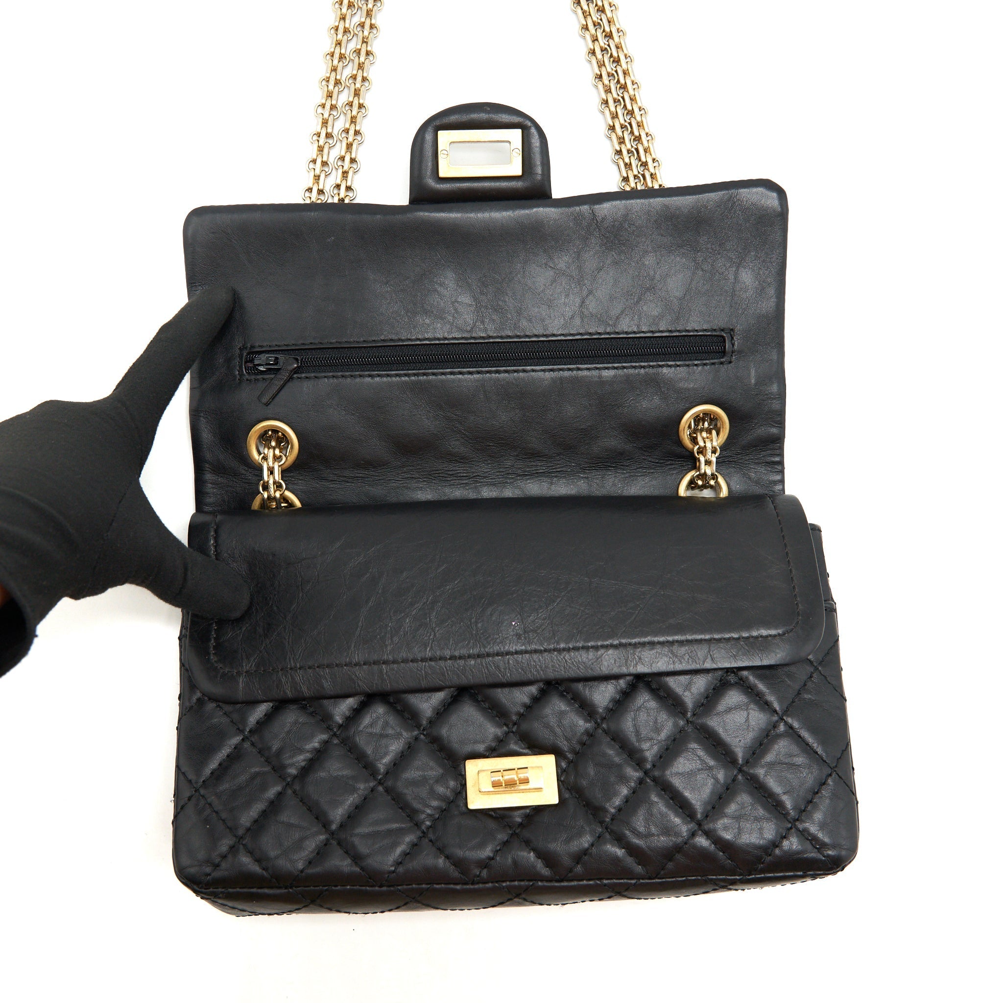 Chanel 2.55 225 Small reissue double flap bag aged Calfskin black