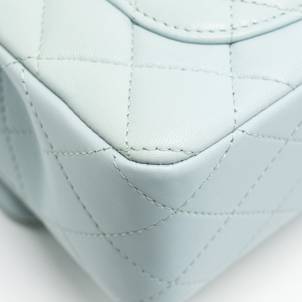 Chanel Top Handle Mini Rectangular Flap Bag Lambskin Light Blue L (microchip)