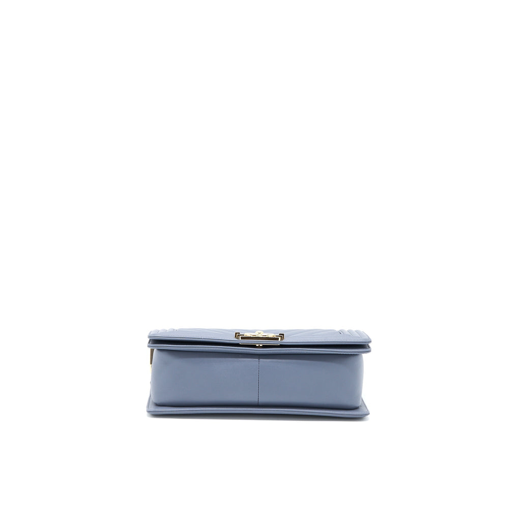 Chanel Medium Boy Bag Chevron Calfskin Grey L