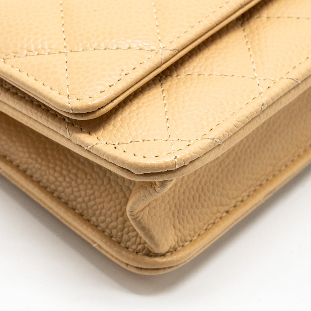 Chanel Classic Wallet on Chain Caviar Beige  (Microchip)
