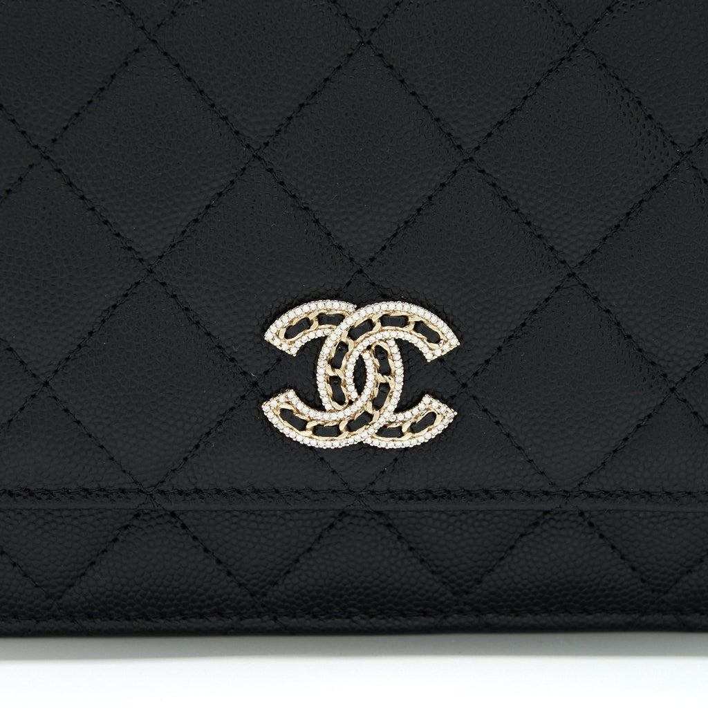 Chanel 22S Detailed Logo Wallet On Chain Caviar Black L