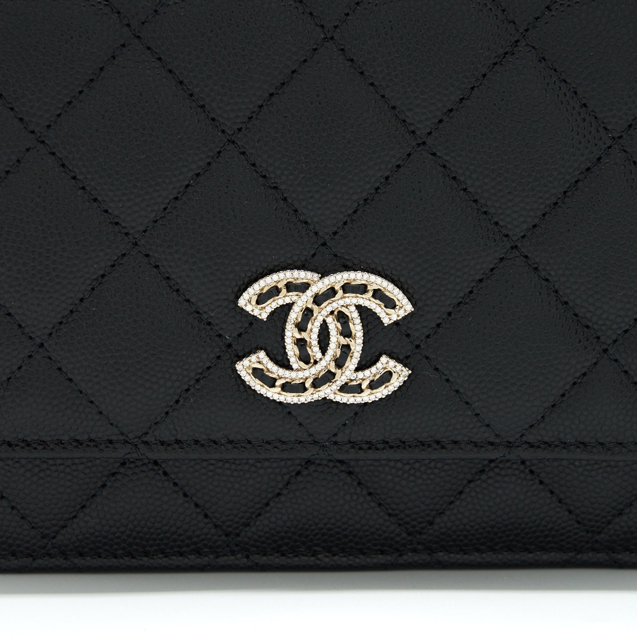 Chanel 22S Detailed Logo Wallet On Chain Caviar Black L