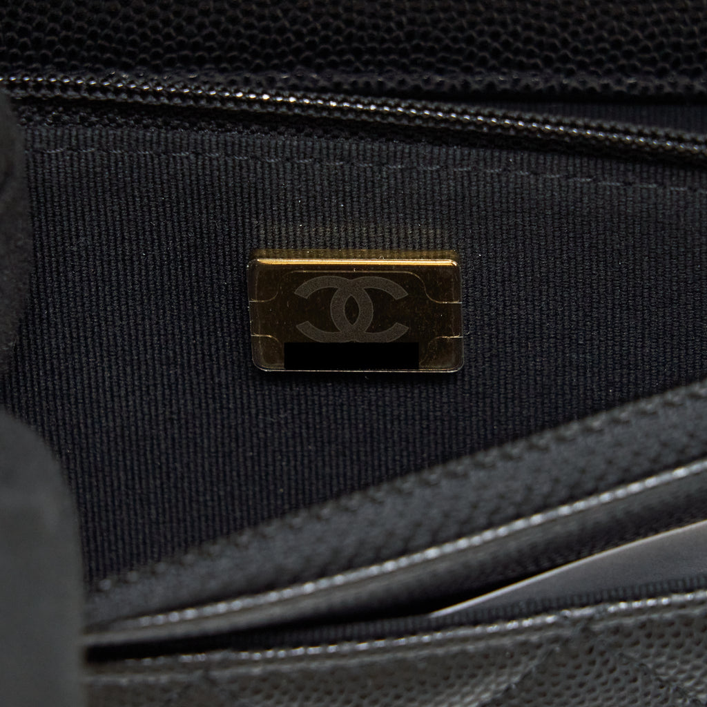 Chanel 22S Detailed Logo Wallet On Chain Caviar Black L
