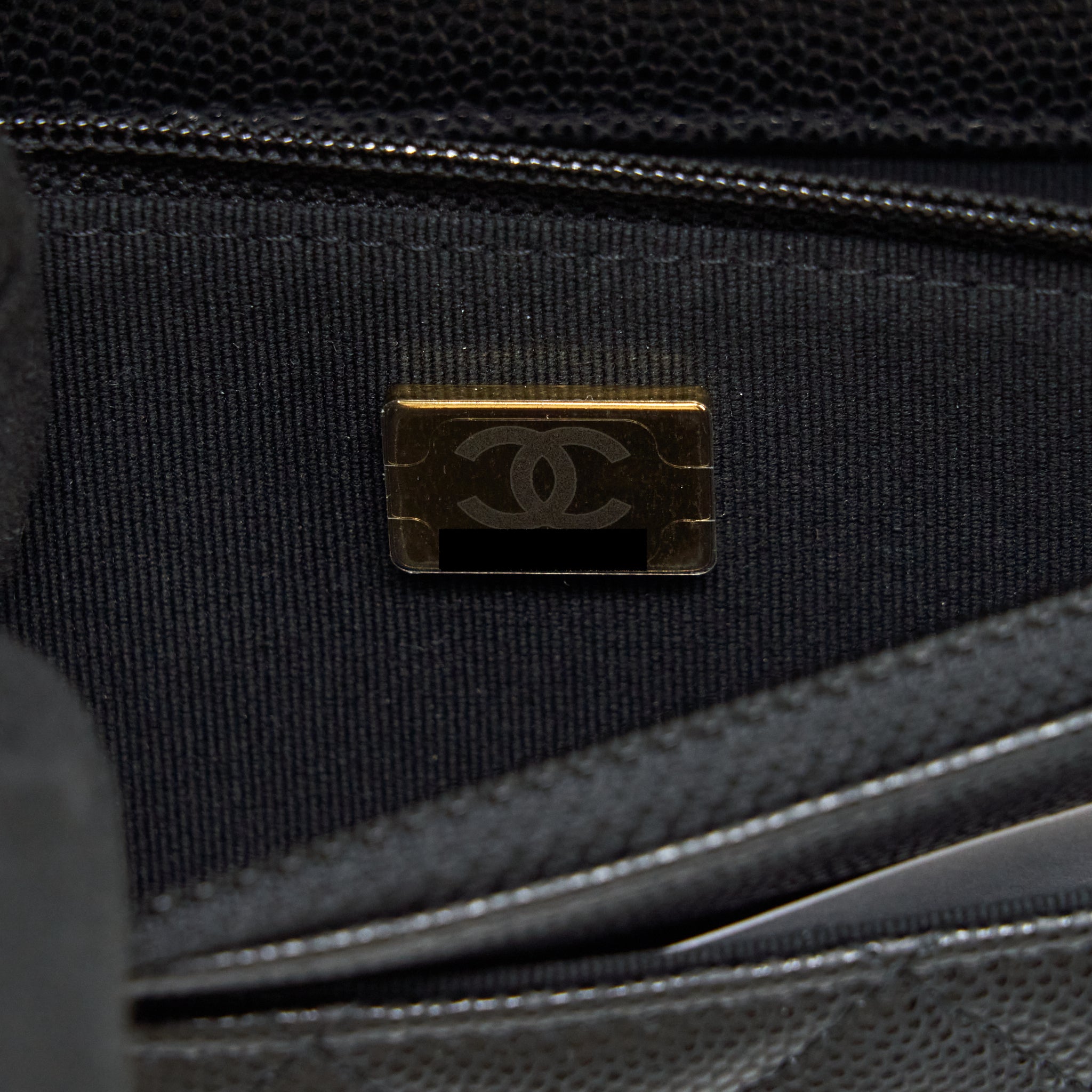Chanel 22S Detailed Logo Wallet On Chain Caviar Black L