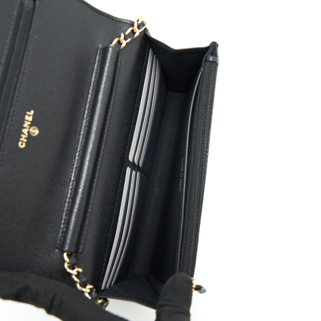 Chanel 22S Detailed Logo Wallet On Chain Caviar Black L