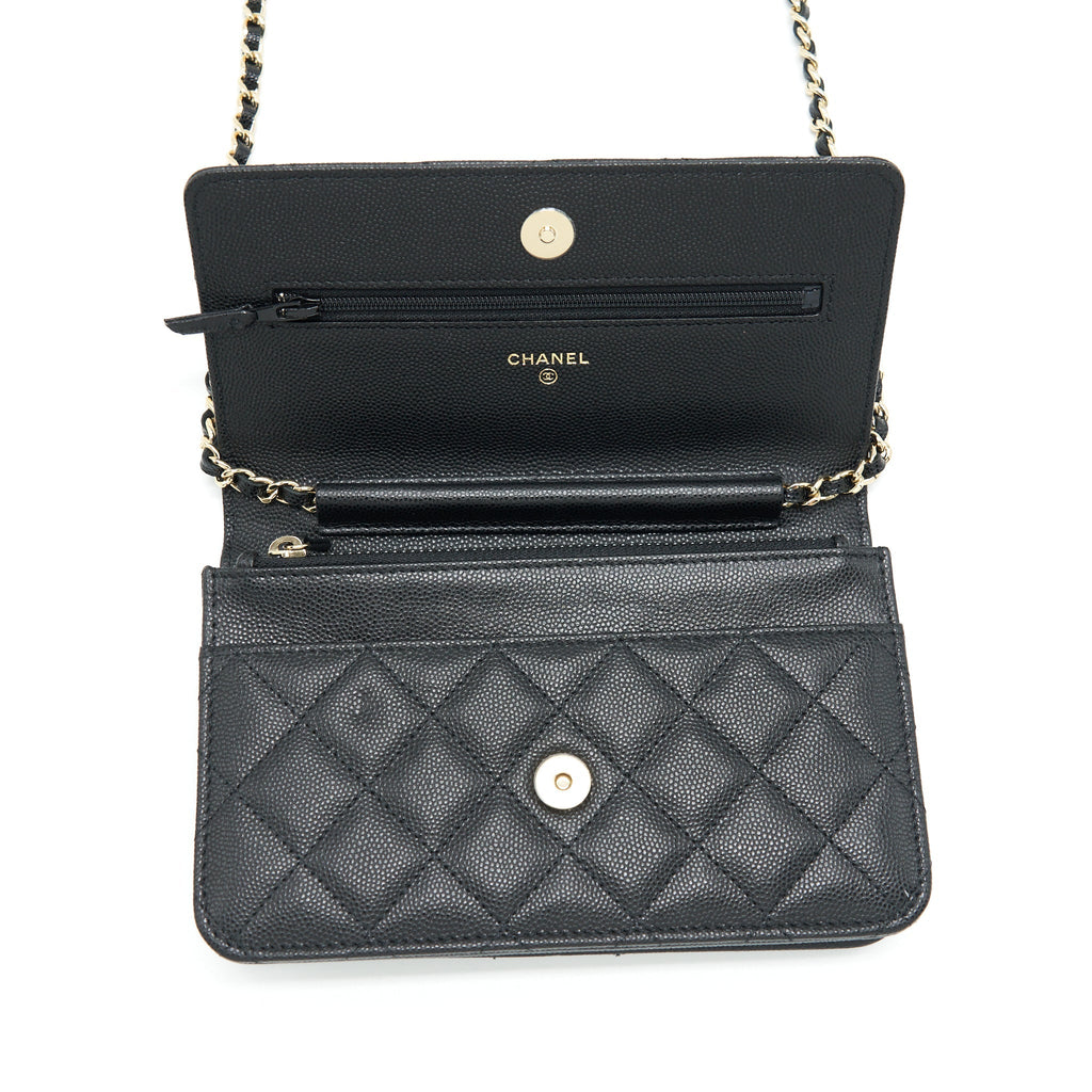 Chanel 22S Detailed Logo Wallet On Chain Caviar Black L