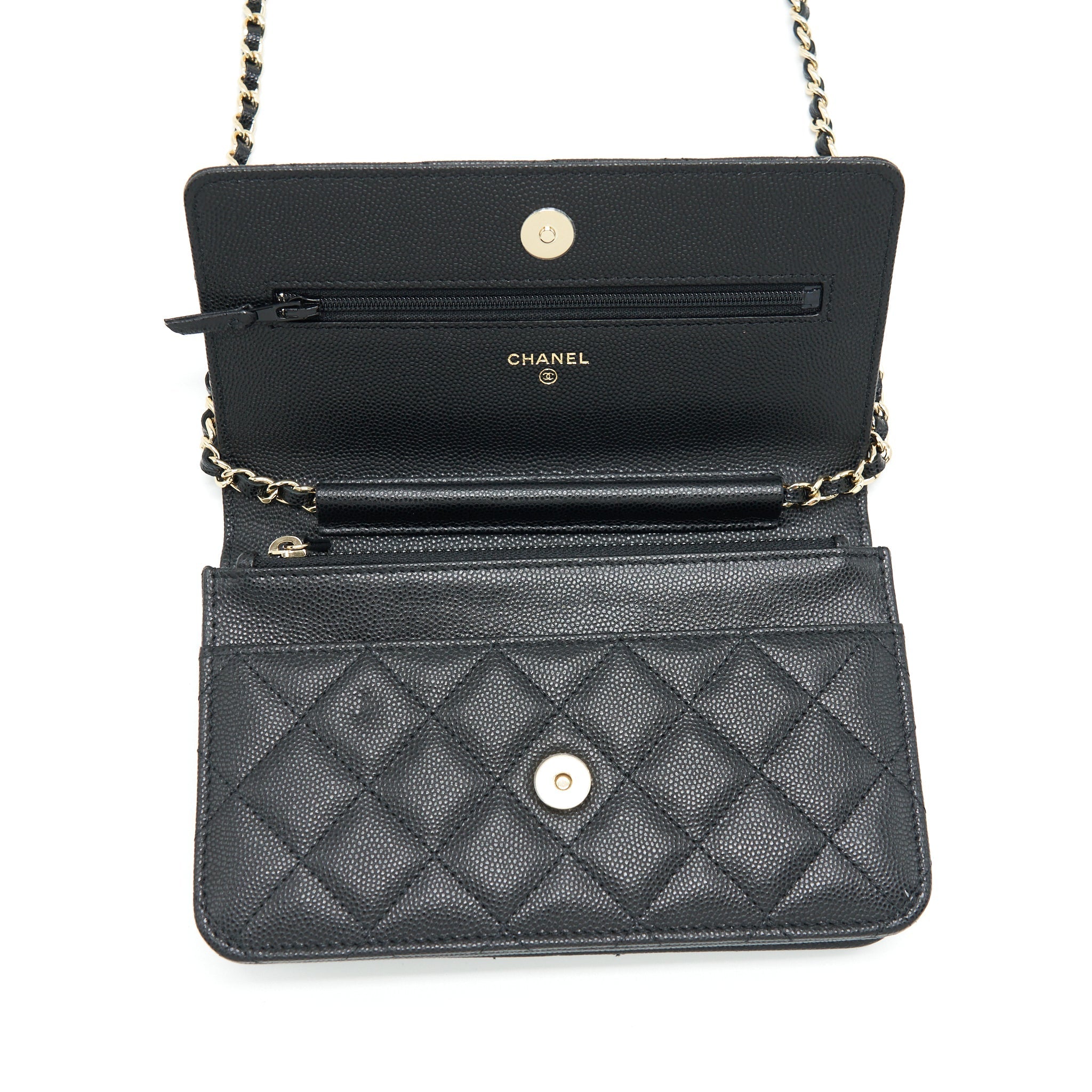 Chanel 22S Detailed Logo Wallet On Chain Caviar Black L