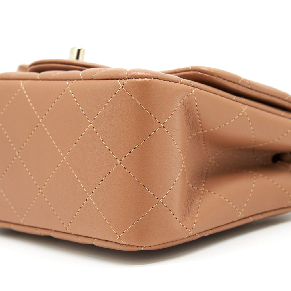 Chanel 22S Mini Square Flap Bag Lambskin Caramel L