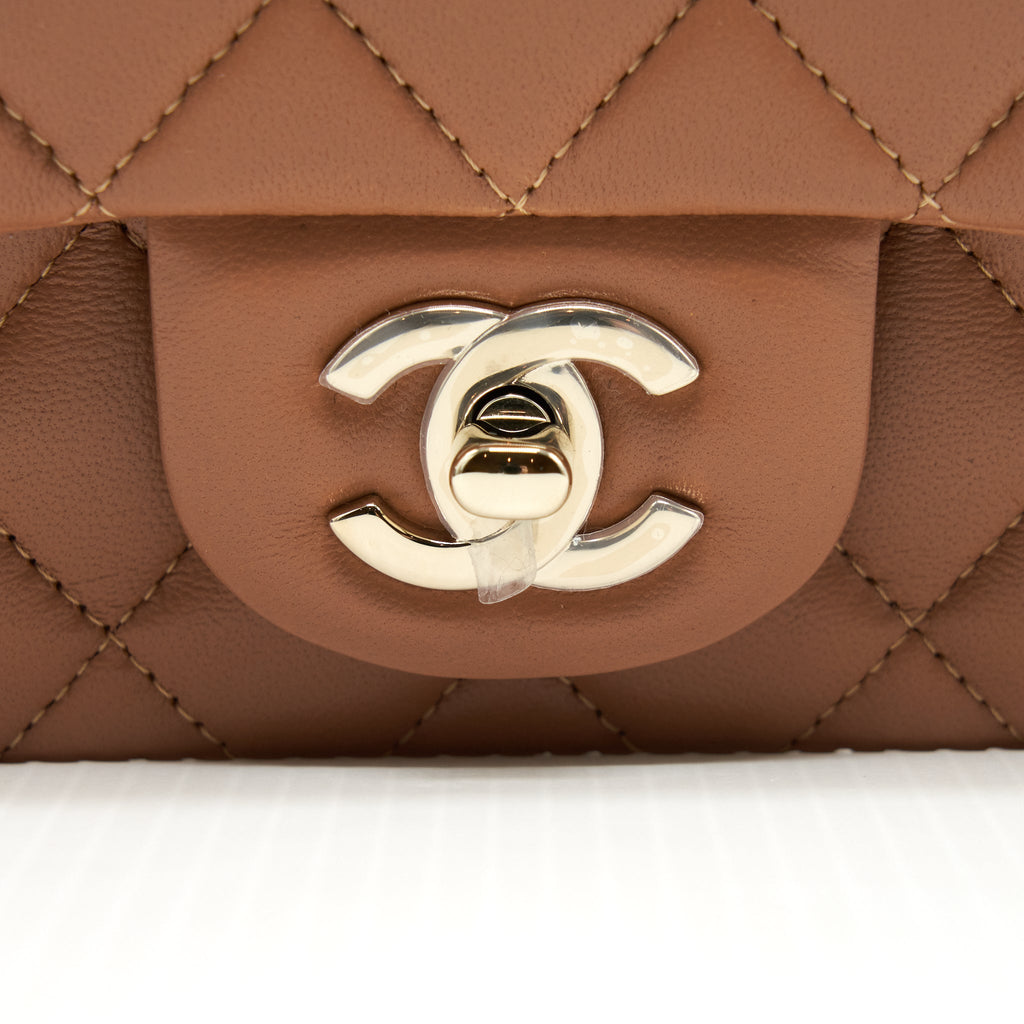 Chanel 22S Mini Square Flap Bag Lambskin Caramel L