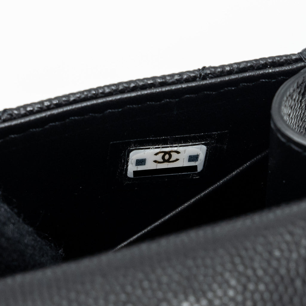 Chanel Mini Top Handle Flap Bag Caviar Black L (microchip)