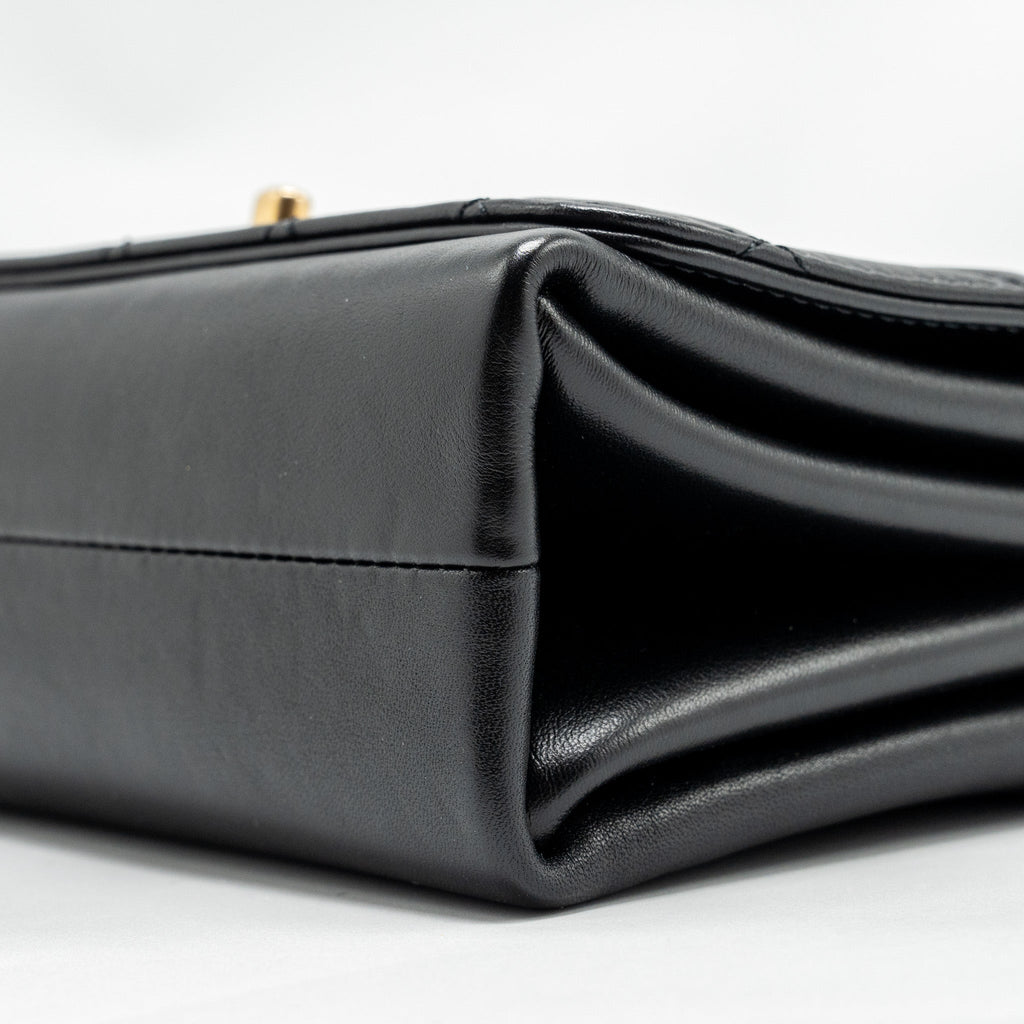 CHANEL Seasonal Flap Bag Giant Chain Handle with Pearl Calfskin Black Brush  (Microchip)