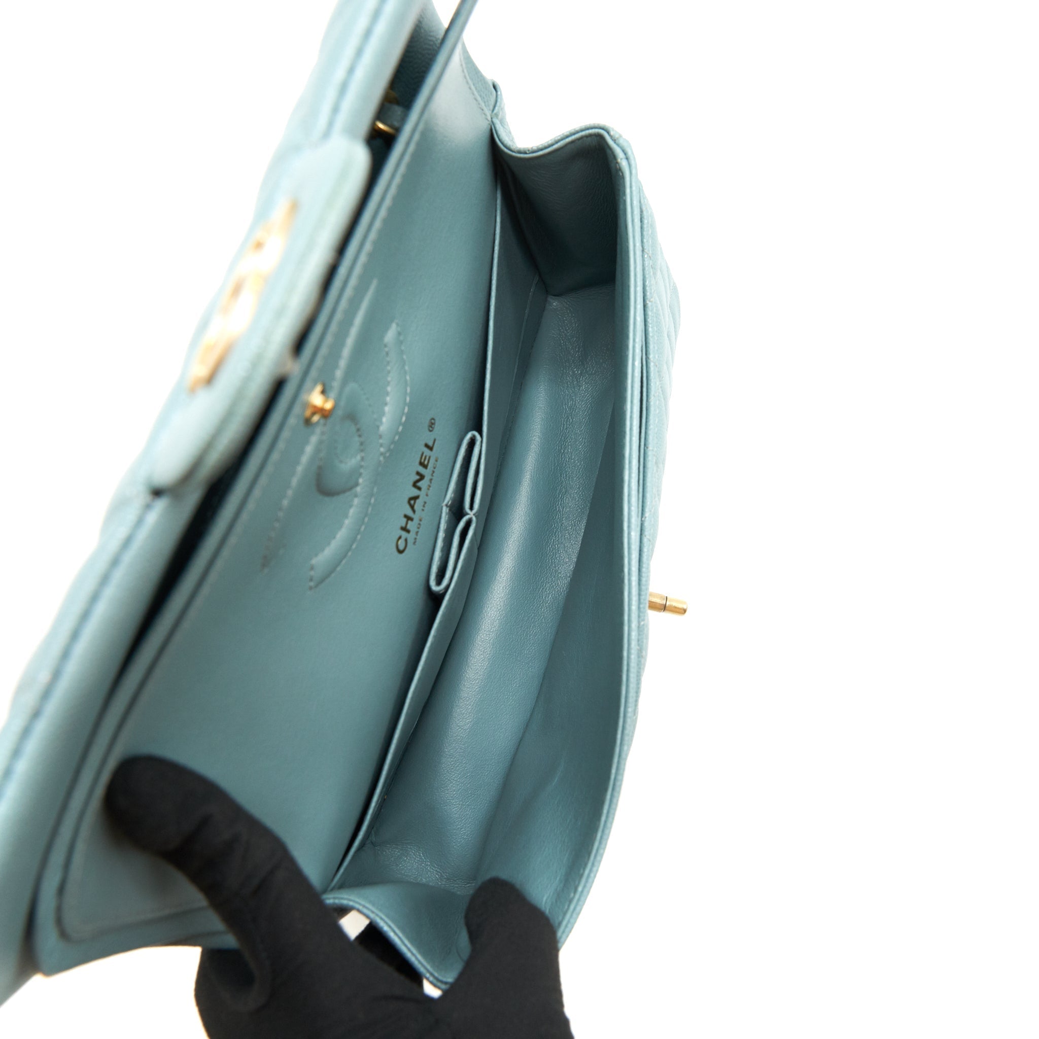 Chanel Classic double flap bag caviar Blue Brushed