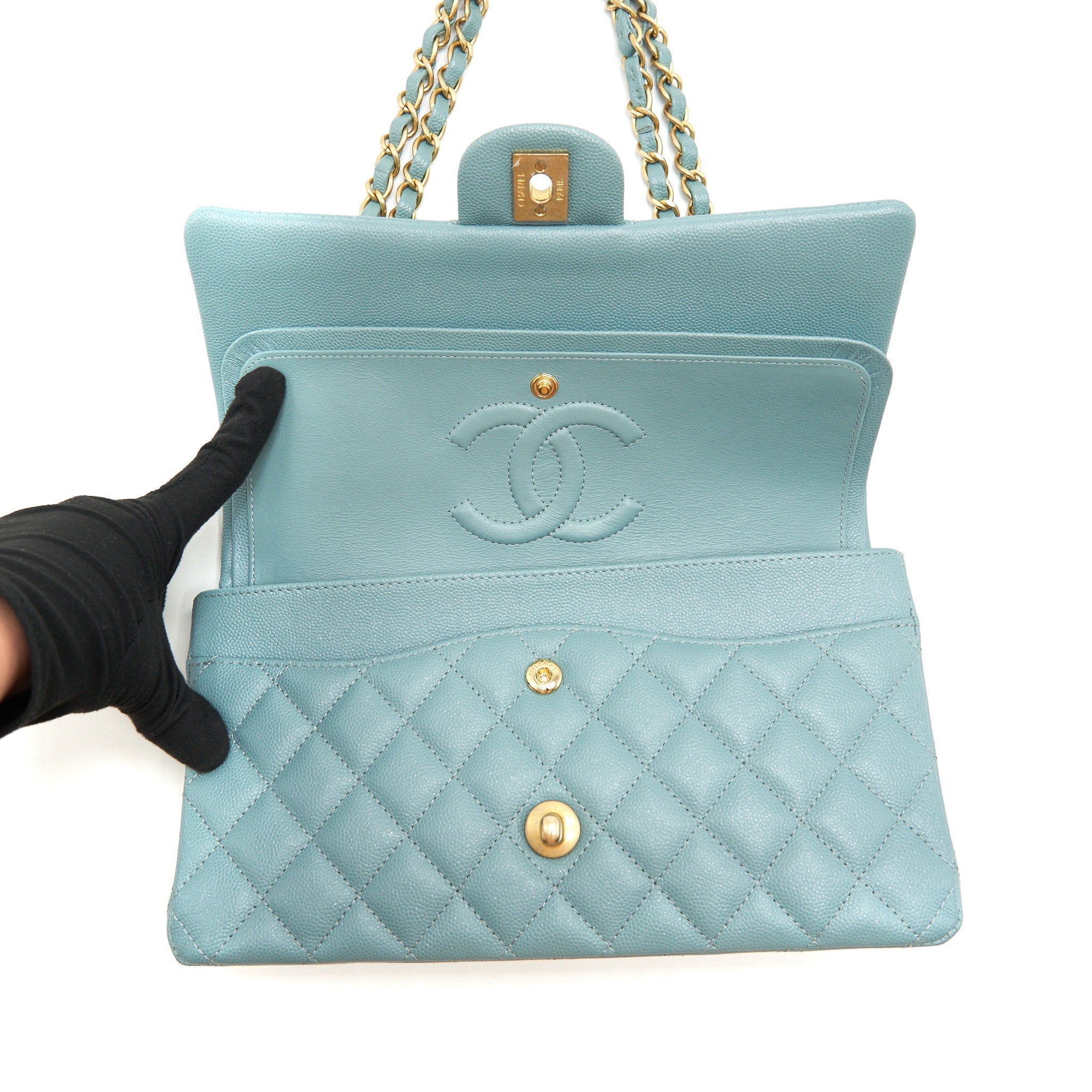 Chanel Classic double flap bag caviar Blue Brushed