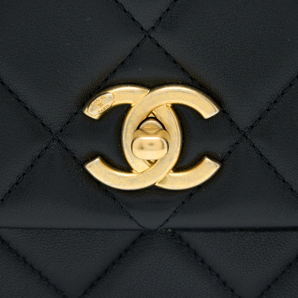 Chanel 21B Seasonal Quilted Square Flap Bag Lambskin Black Brushed  (Microchip)