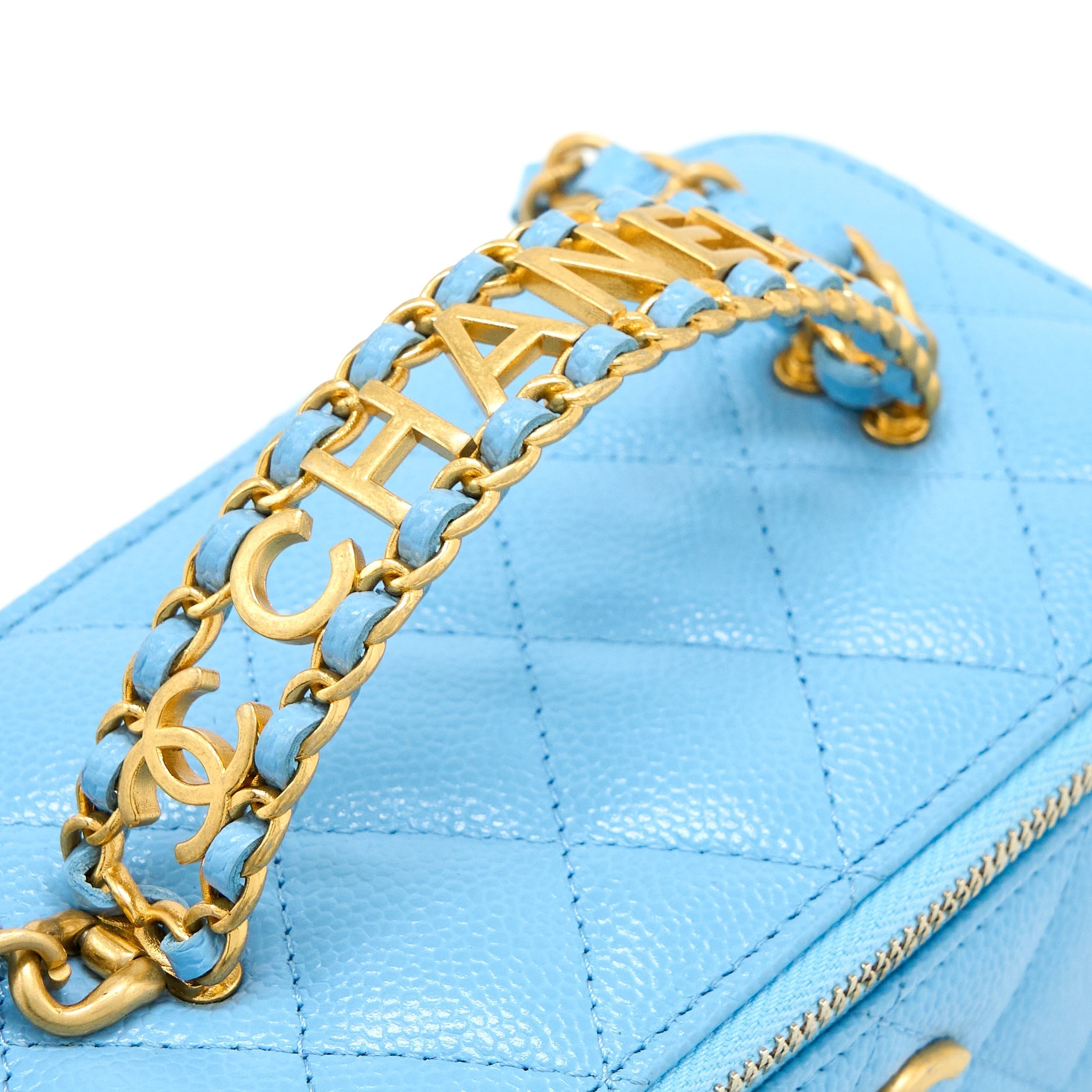 Chanel 22s Letter Top Handle Long Vanity Caviar Blue