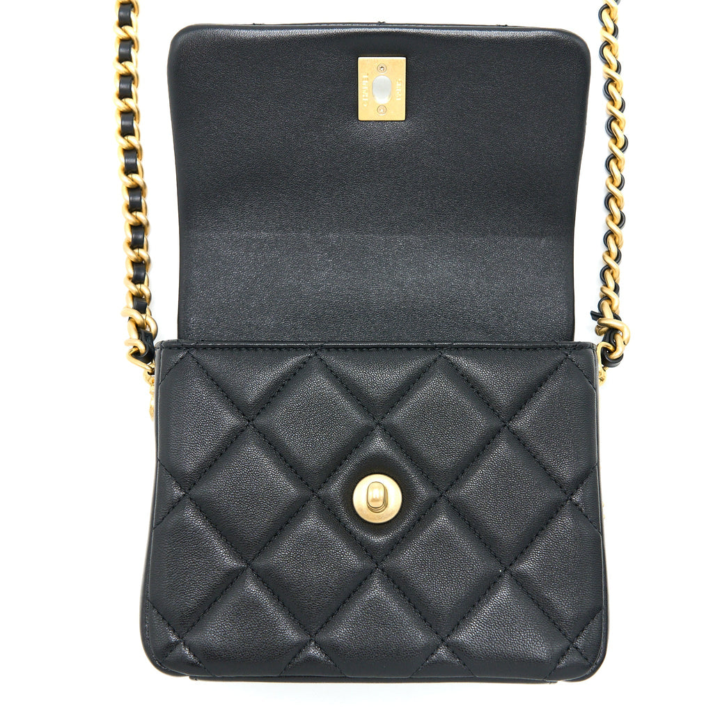 Chanel 21B Seasonal Quilted Square Flap Bag Lambskin Black Brushed  (Microchip)