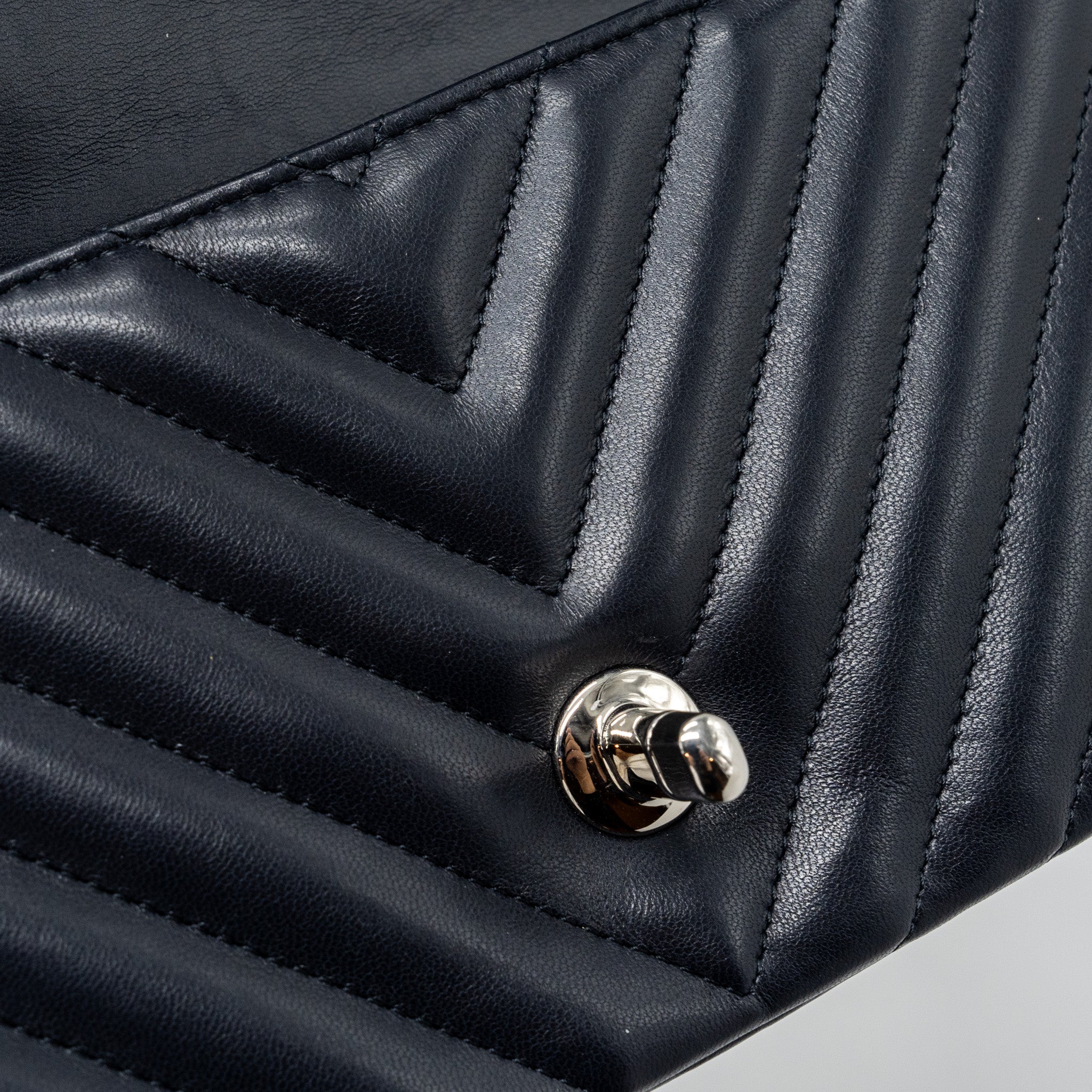 Chanel mini rectangular flap bag chevron lambskin navy