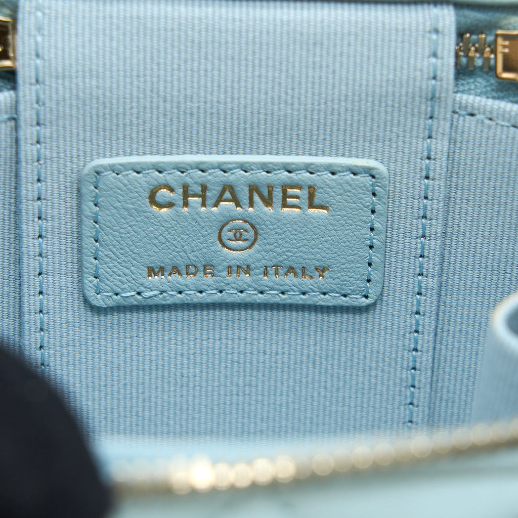 Chanel 22P Top Handle Mini Vanity with Chain Lambskin Light Blue L
