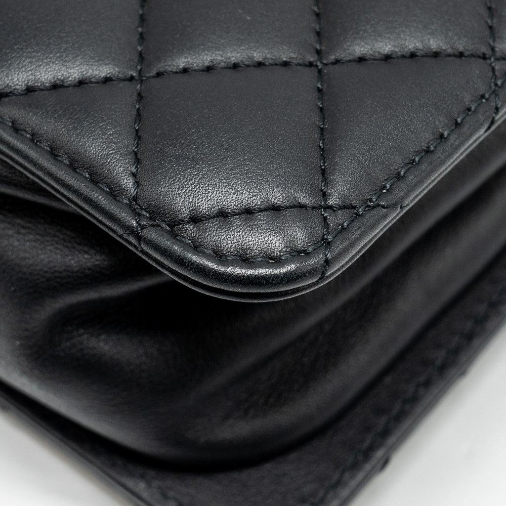 CHANEL Giant CC Logo Mini Tote Bag Lambskin Black