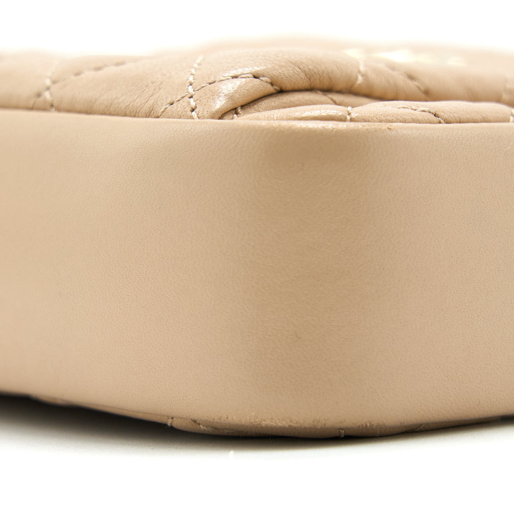 Chanel Small Vertical Camera Bag With Chain Lambskin Beige L