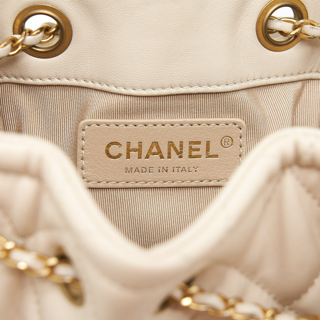 Chanel Button Bucket Crossbody Bag Lambskin White