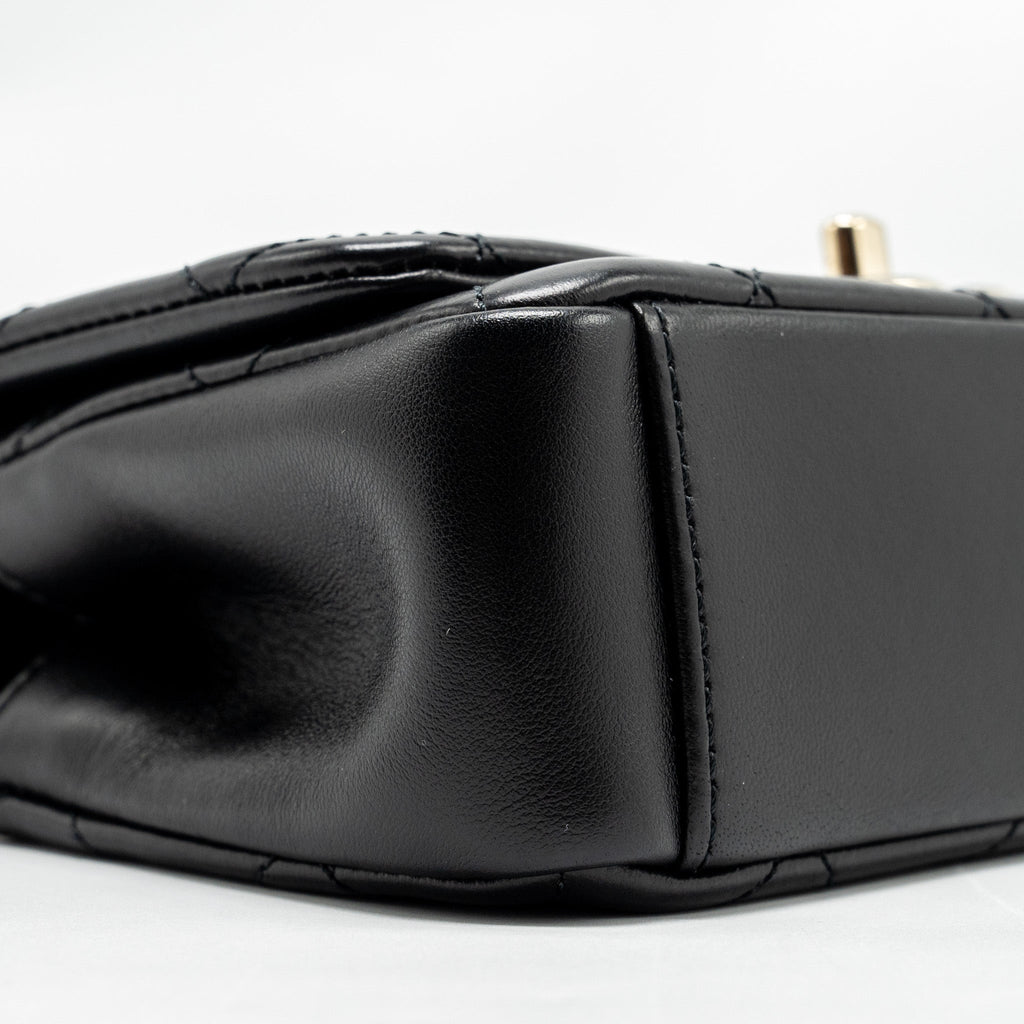 CHANEL Enamel CC Logo Quilted Rectangular Flap Bag Lambskin Black L
