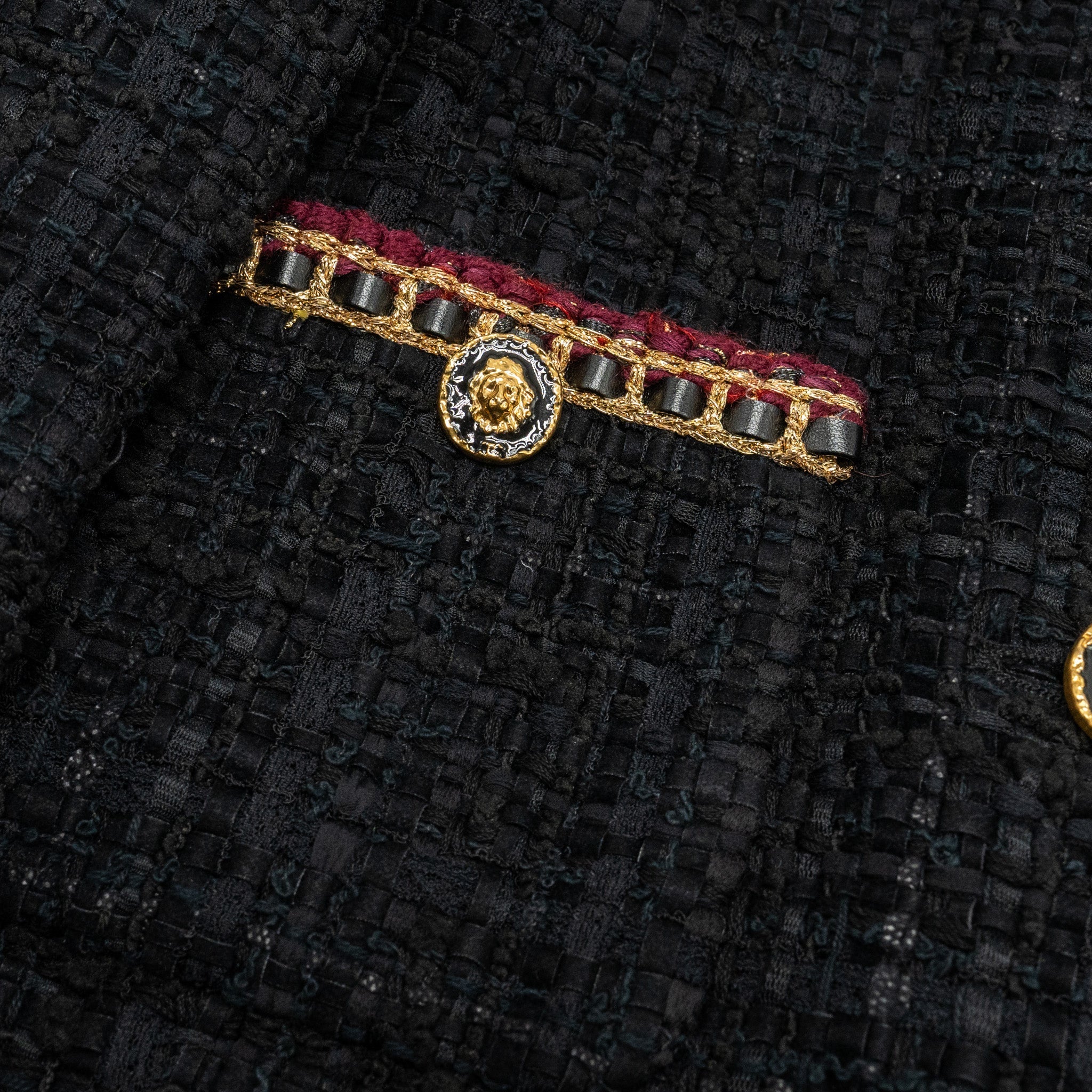 Chanel 21A Size 34 Jumpsuit Jacket Tweed Black/Burgundy/Gold