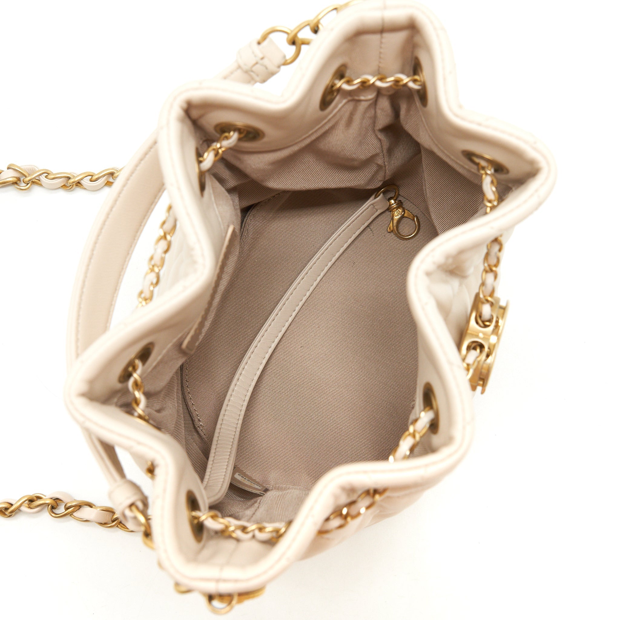 Chanel Button Bucket Crossbody Bag Lambskin White
