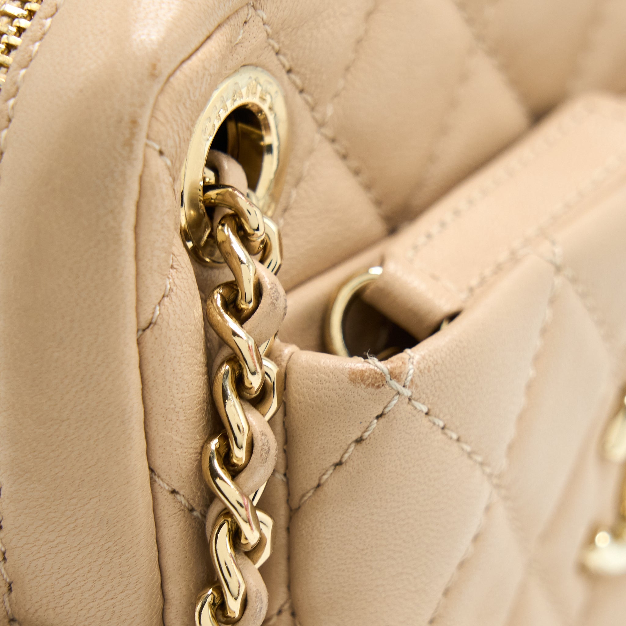 Chanel Small Vertical Camera Bag With Chain Lambskin Beige L