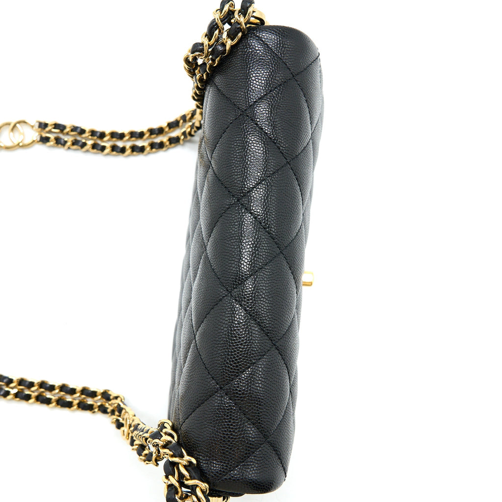 Chanel 23C Mini Flap Bag with CC Logo Chain Grained Calfskin Black  (Microchip)